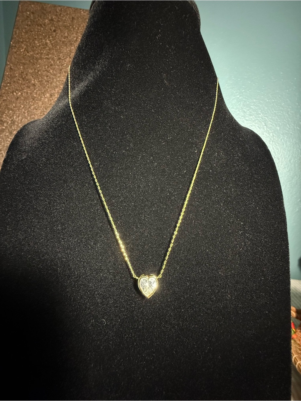 Melinda Maria Gold Heart Necklace with Clear Crystal 15 inch + 3 inch extender - Picture 4 of 10